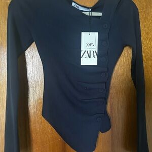 Zara Dark Blue Asymmetrical Buttoned Top